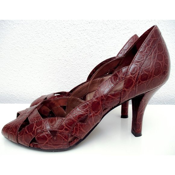 Antonio Melani Brown Leather Animal Print Peep Toe - Picture 4 of 11